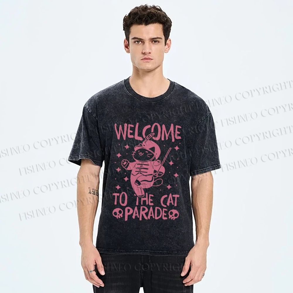 Unisex Welcome To The Cat Parade Printed Washed Tee