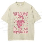 Unisex Welcome To The Cat Parade Printed Washed Tee