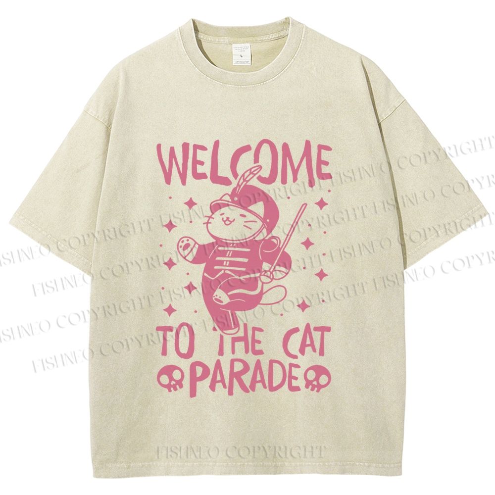 Unisex Welcome To The Cat Parade Printed Washed Tee