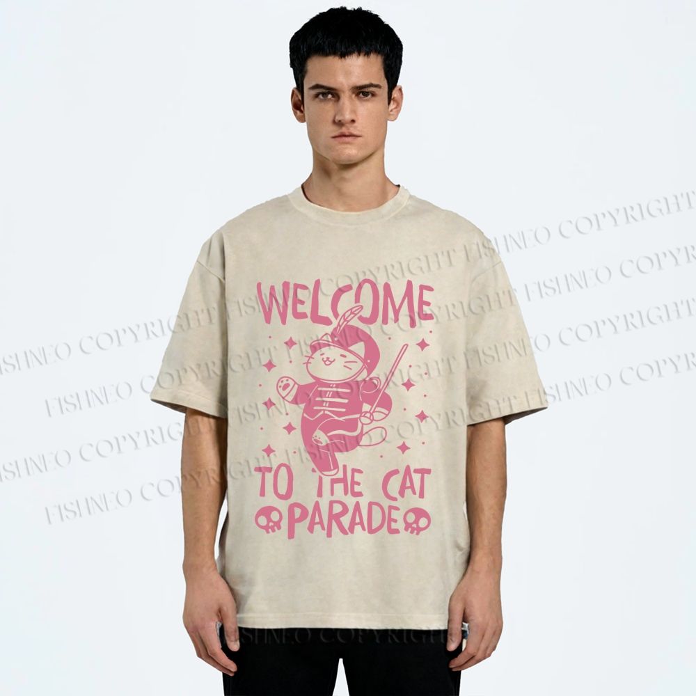 Unisex Welcome To The Cat Parade Printed Washed Tee