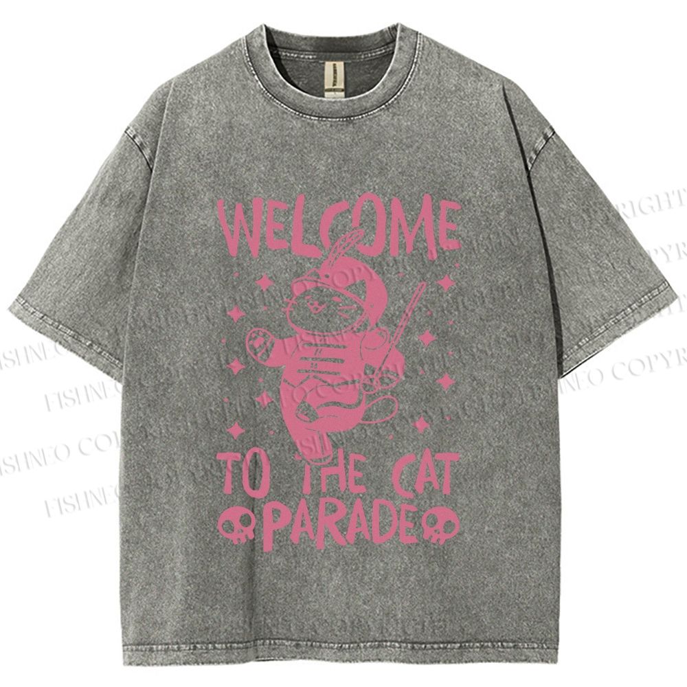 Unisex Welcome To The Cat Parade Printed Washed Tee