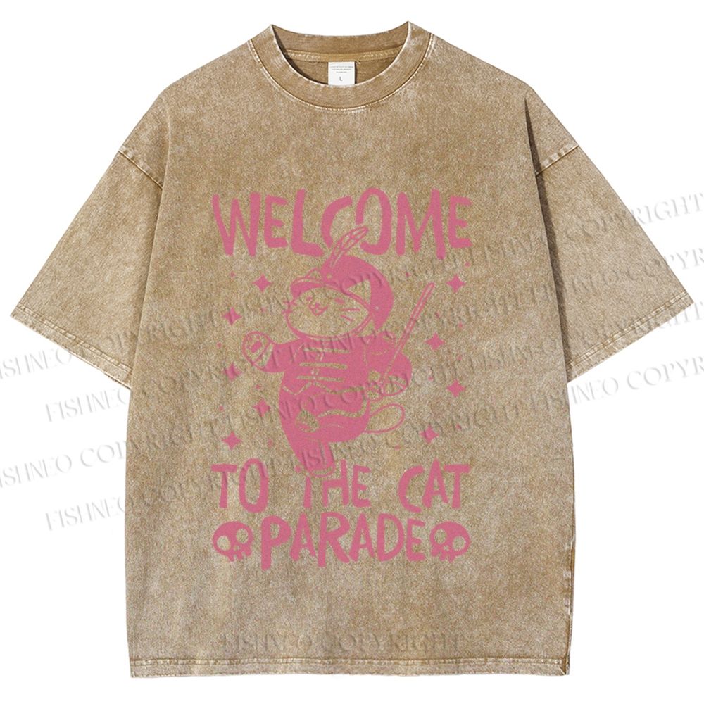 Unisex Welcome To The Cat Parade Printed Washed Tee