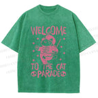 Unisex Welcome To The Cat Parade Printed Washed Tee