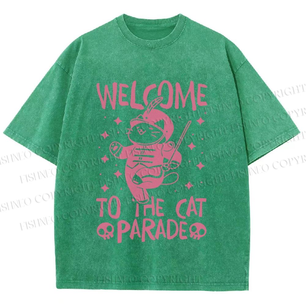 Unisex Welcome To The Cat Parade Printed Washed Tee