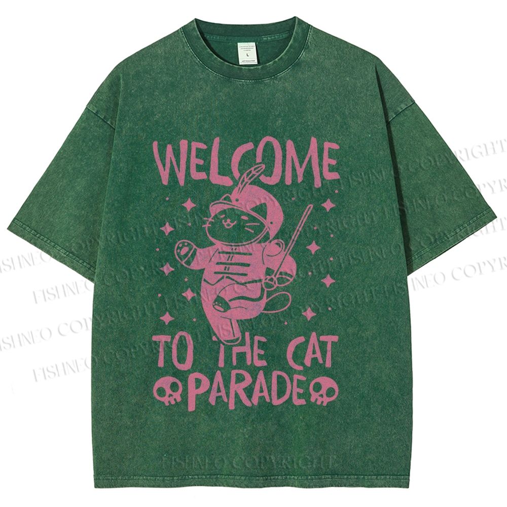 Unisex Welcome To The Cat Parade Printed Washed Tee