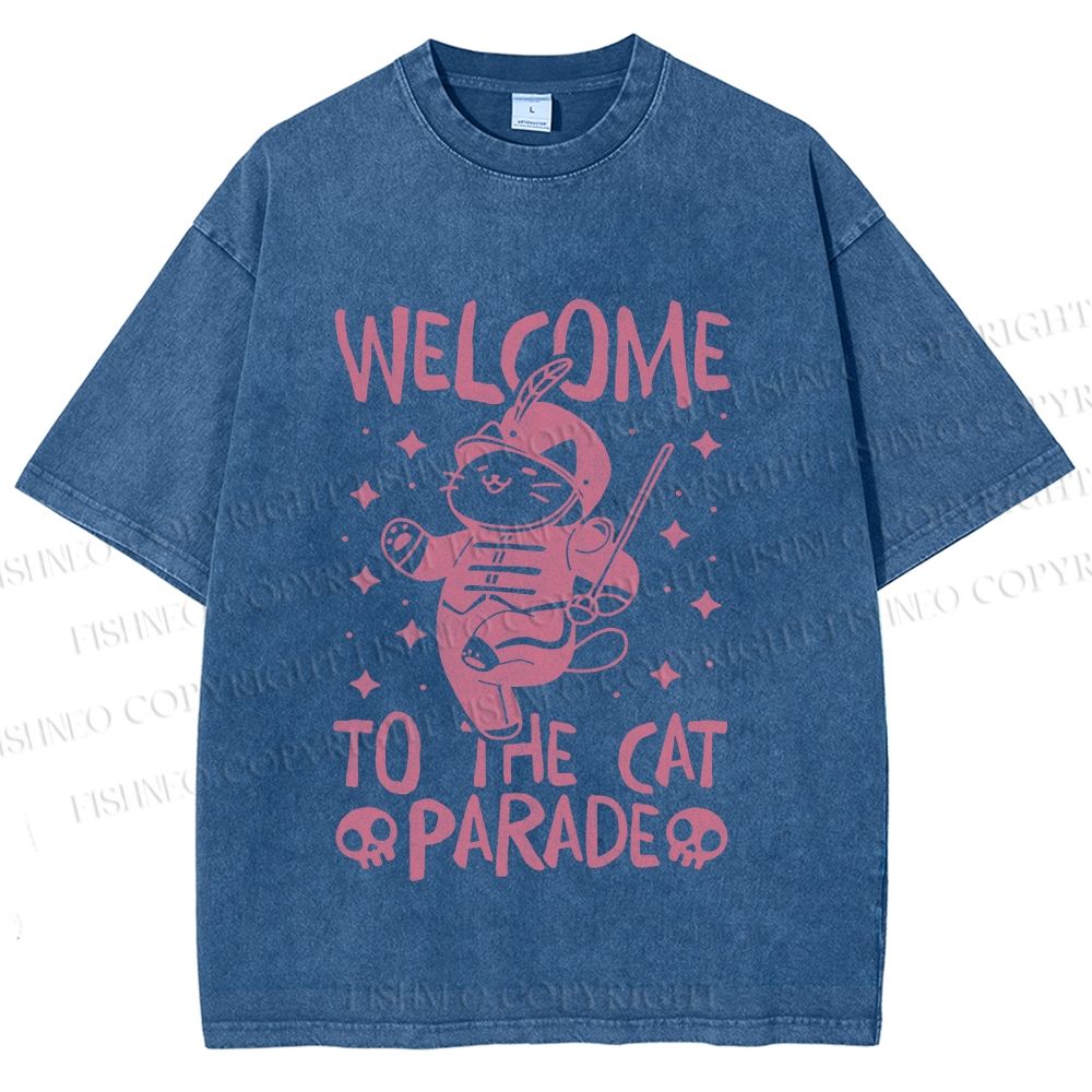 Unisex Welcome To The Cat Parade Printed Washed Tee