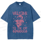 Unisex Welcome To The Cat Parade Printed Washed Tee