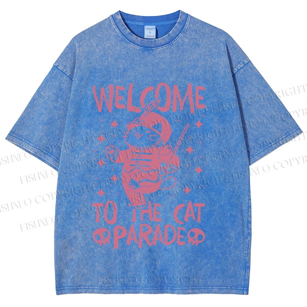 Unisex Welcome To The Cat Parade Printed Washed Tee