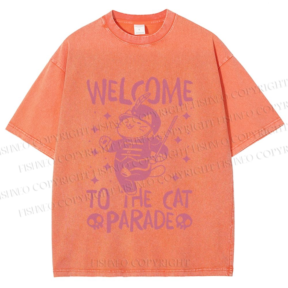 Unisex Welcome To The Cat Parade Printed Washed Tee