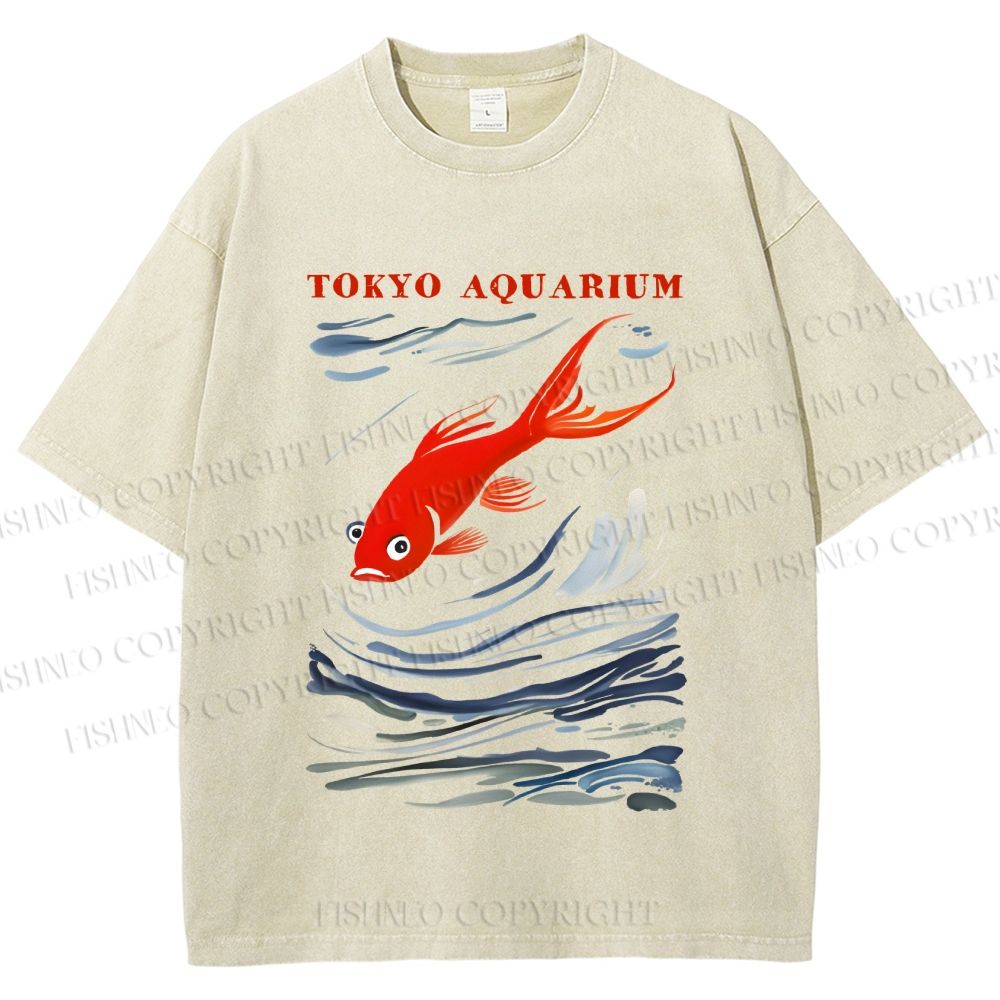 Unisex Tokyo Aquarium Koi Fish Printed Washed Tee