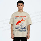 Unisex Tokyo Aquarium Koi Fish Printed Washed Tee