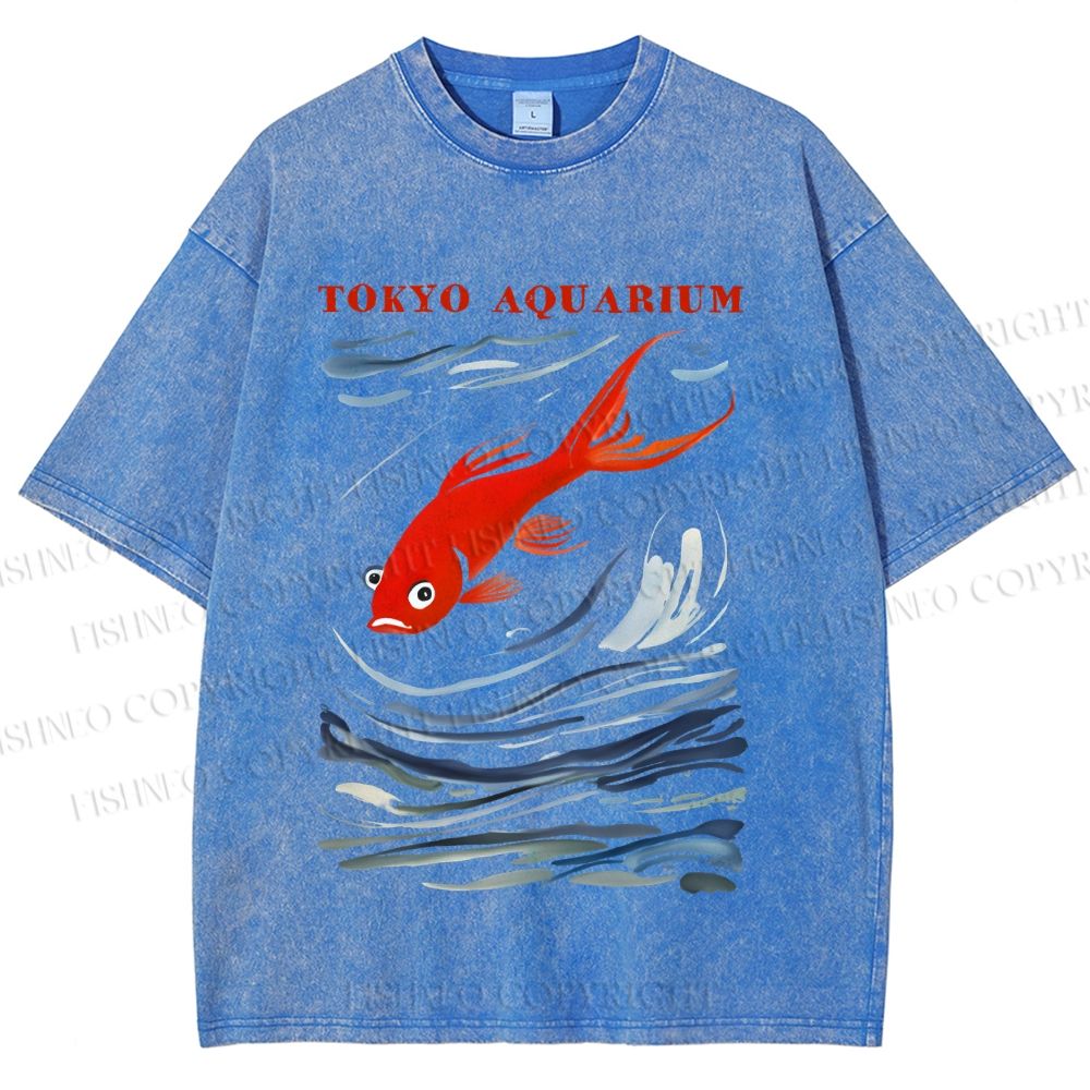 Unisex Tokyo Aquarium Koi Fish Printed Washed Tee