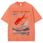 Unisex Tokyo Aquarium Koi Fish Printed Washed Tee