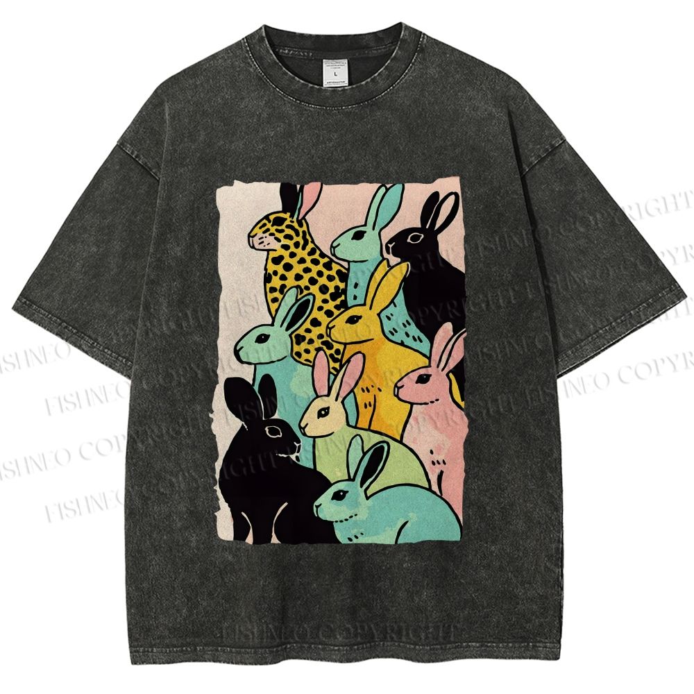Unisex Rabbits Printed Washed Tee