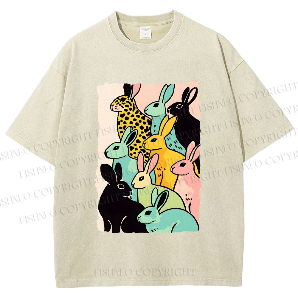 Unisex Rabbits Printed Washed Tee