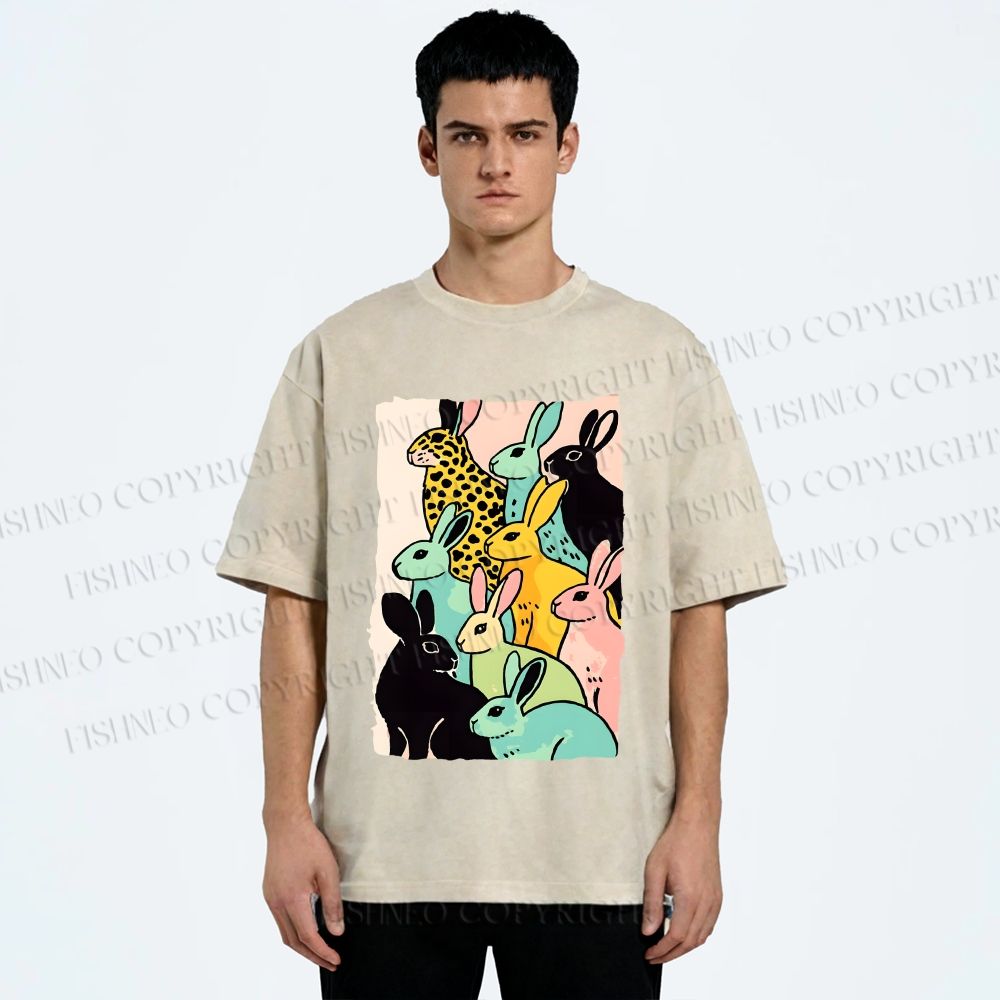 Unisex Rabbits Printed Washed Tee