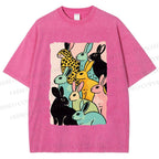 Unisex Rabbits Printed Washed Tee