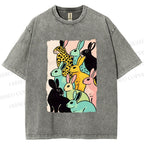 Unisex Rabbits Printed Washed Tee