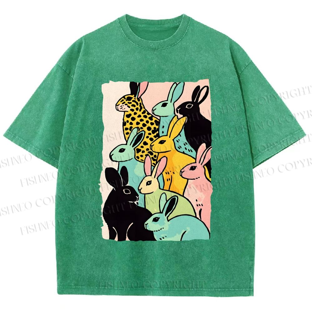 Unisex Rabbits Printed Washed Tee