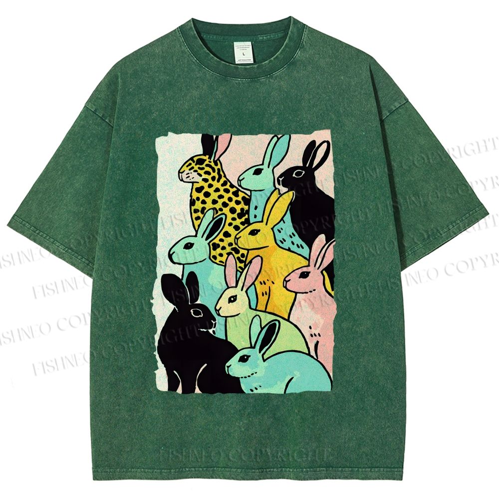 Unisex Rabbits Printed Washed Tee