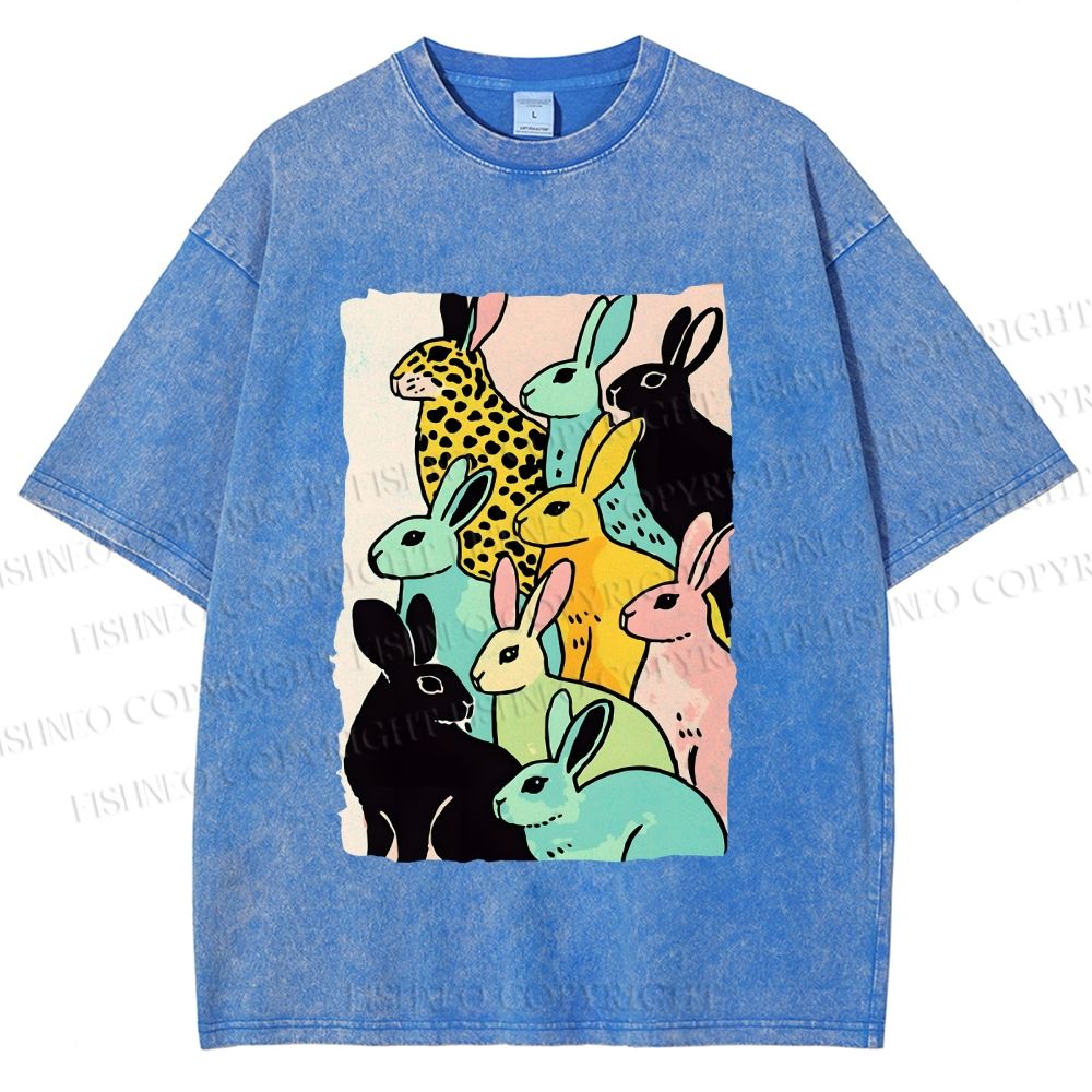 Unisex Rabbits Printed Washed Tee