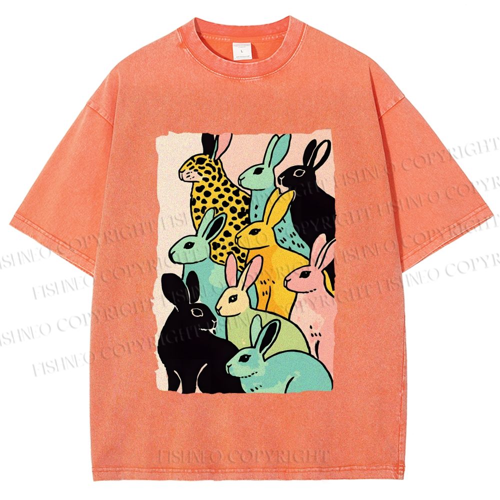 Unisex Rabbits Printed Washed Tee