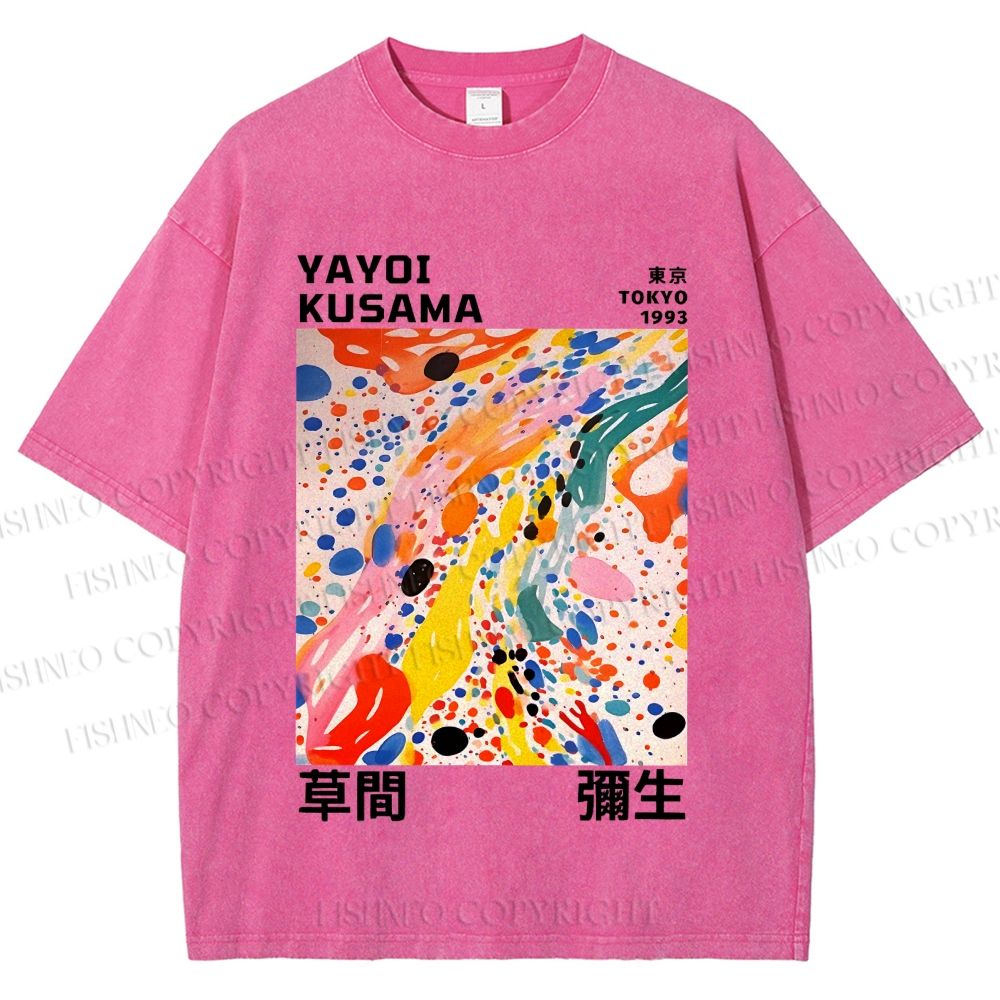 Unisex Yayoi Kusama Multicolor Dots Printed Washed Tee