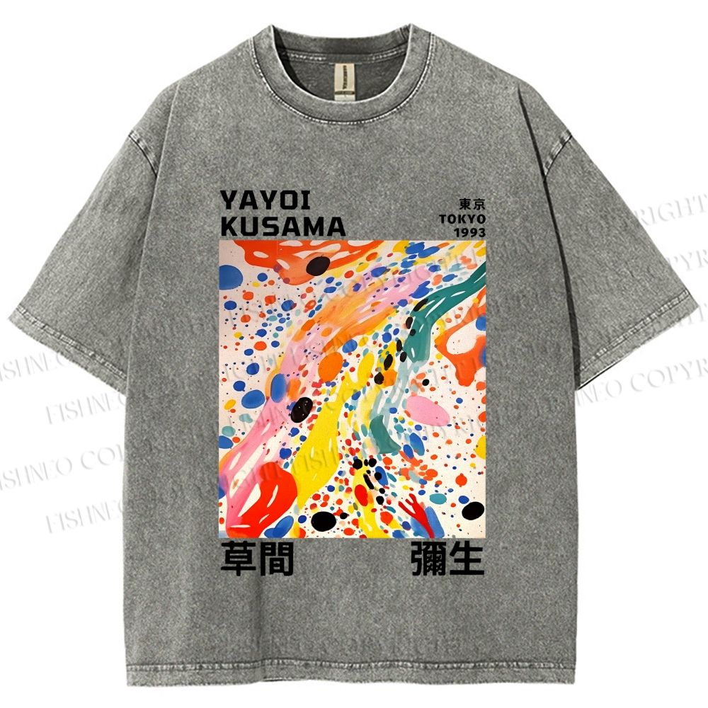 Unisex Yayoi Kusama Multicolor Dots Printed Washed Tee