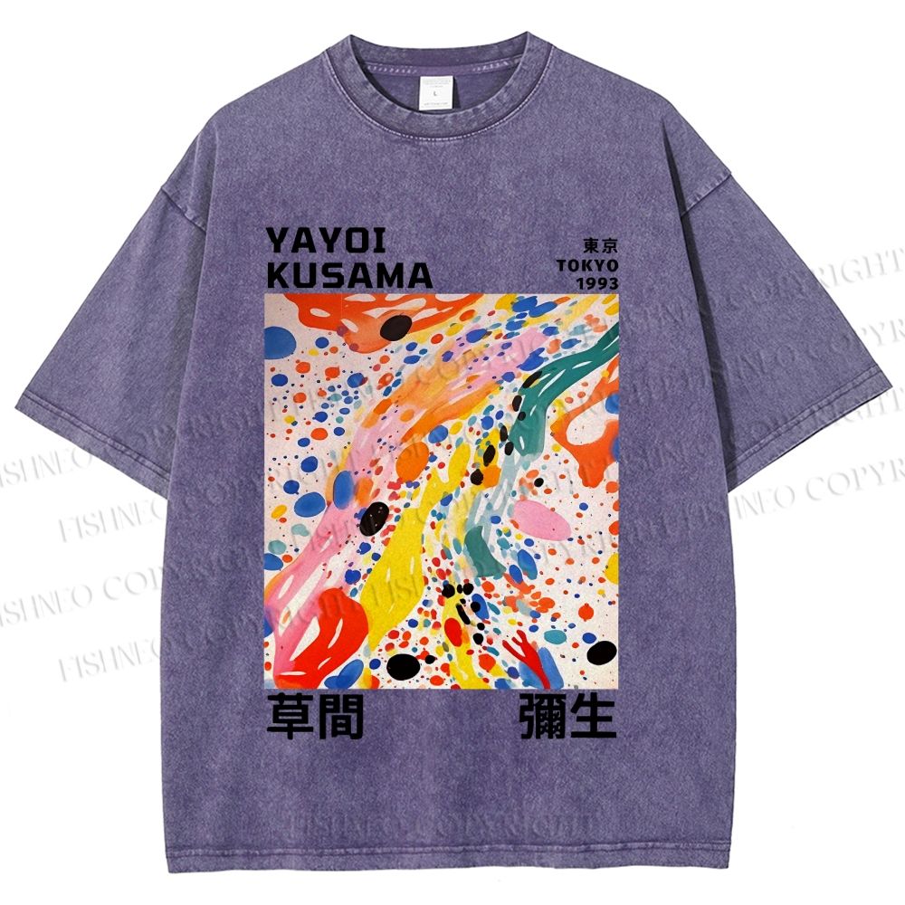 Unisex Yayoi Kusama Multicolor Dots Printed Washed Tee