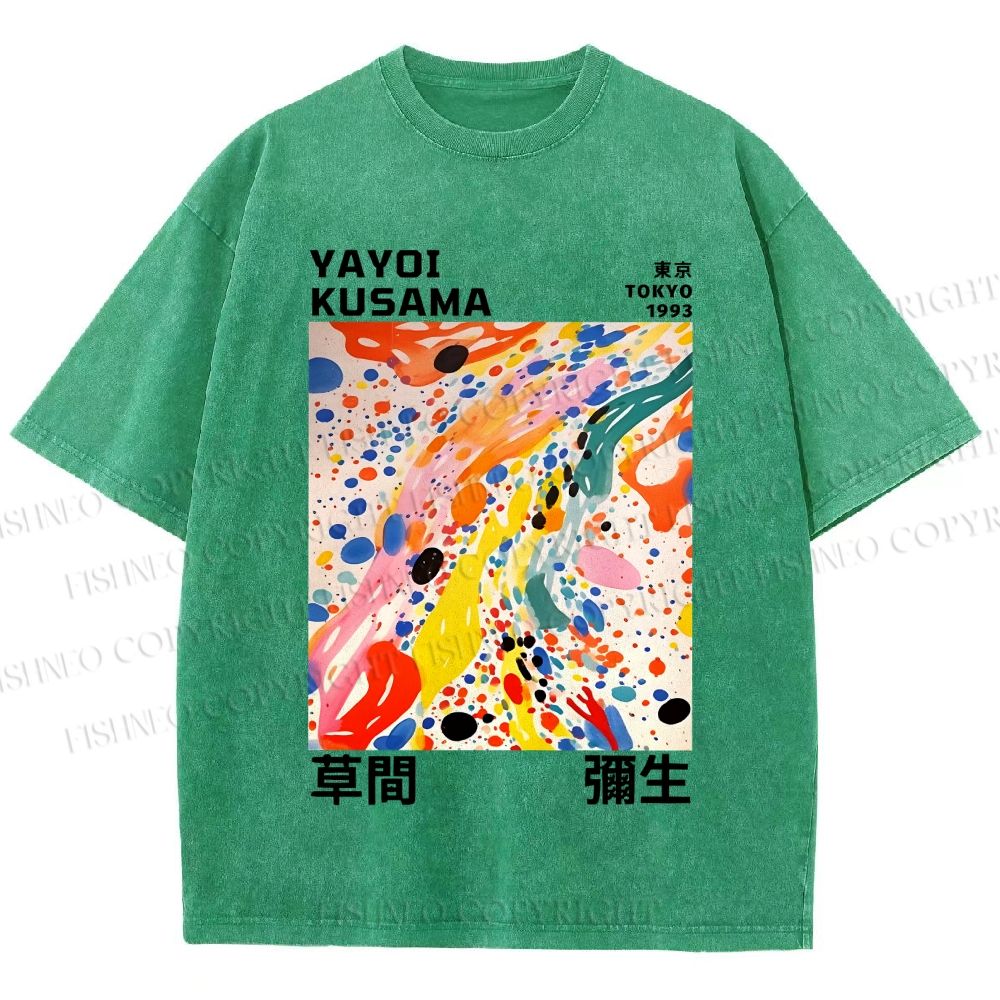 Unisex Yayoi Kusama Multicolor Dots Printed Washed Tee