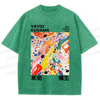 Unisex Yayoi Kusama Multicolor Dots Printed Washed Tee