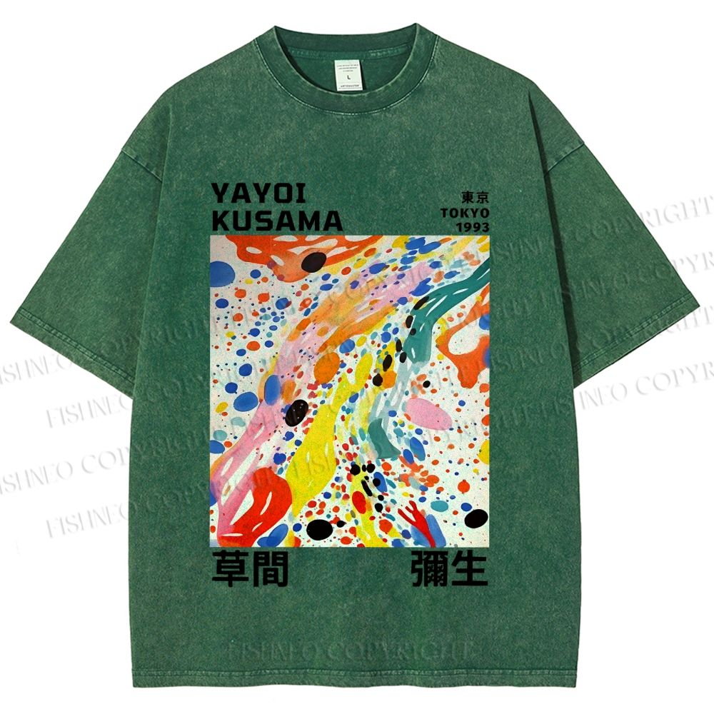 Unisex Yayoi Kusama Multicolor Dots Printed Washed Tee
