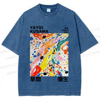 Unisex Yayoi Kusama Multicolor Dots Printed Washed Tee