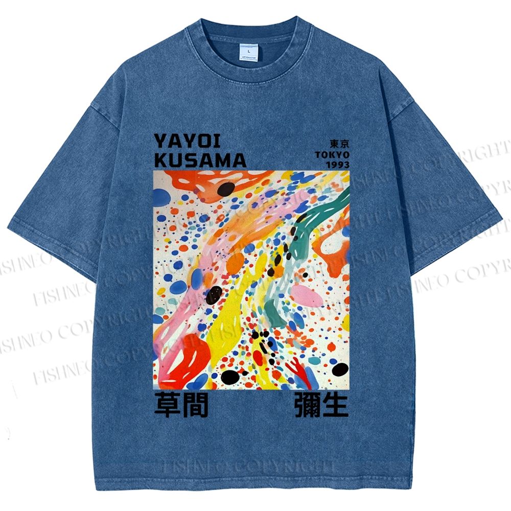 Unisex Yayoi Kusama Multicolor Dots Printed Washed Tee