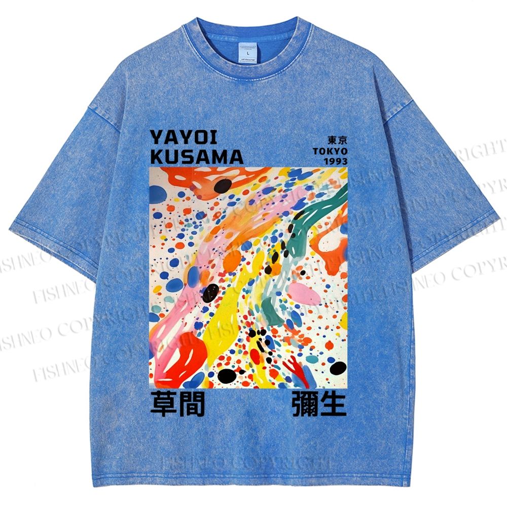 Unisex Yayoi Kusama Multicolor Dots Printed Washed Tee