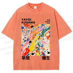 Unisex Yayoi Kusama Multicolor Dots Printed Washed Tee
