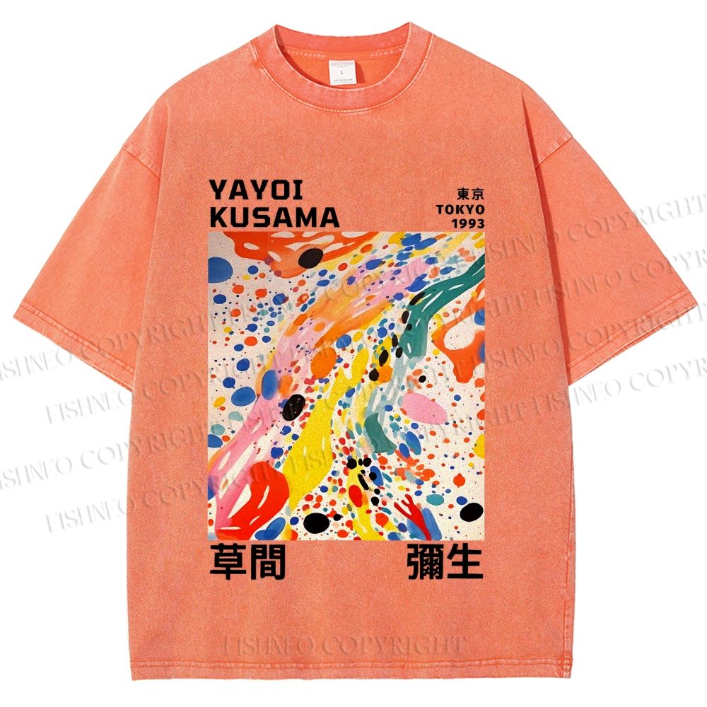 Unisex Yayoi Kusama Multicolor Dots Printed Washed Tee