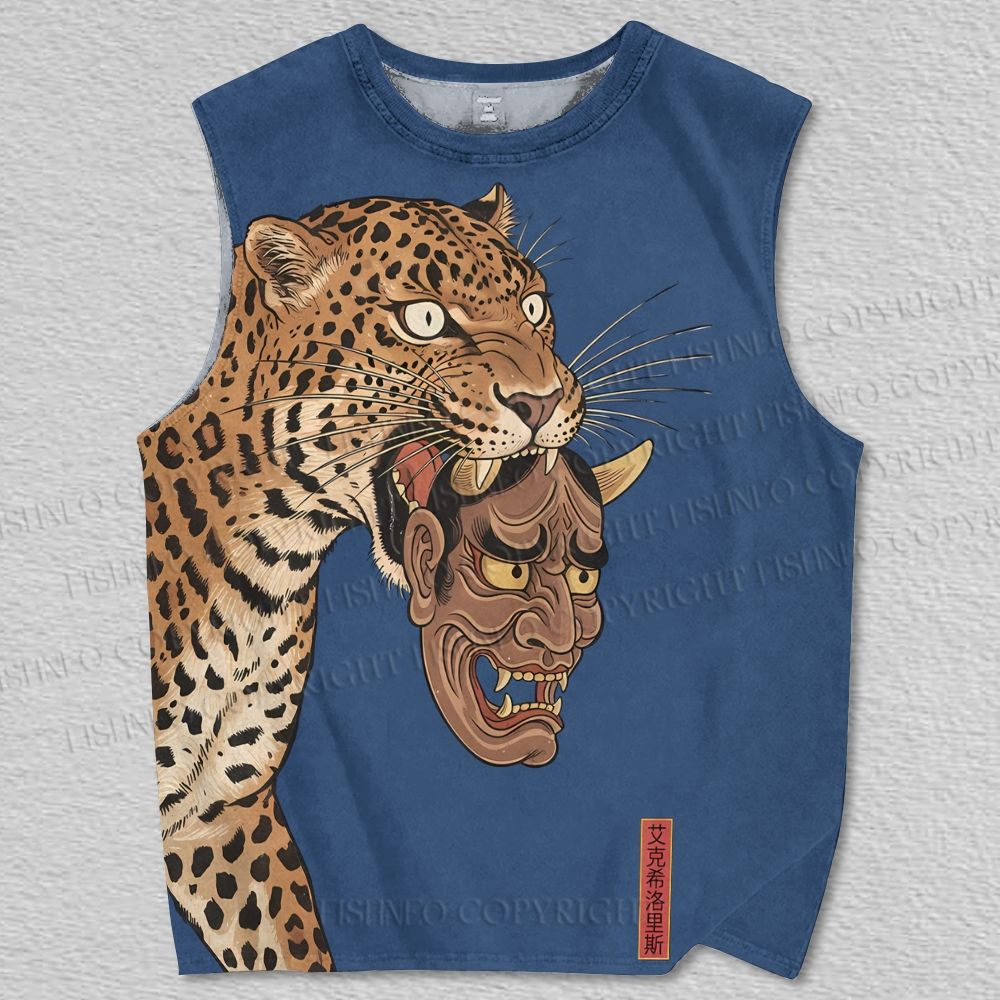 Unisex Cheetah And Devil Mask Printed Tank Top