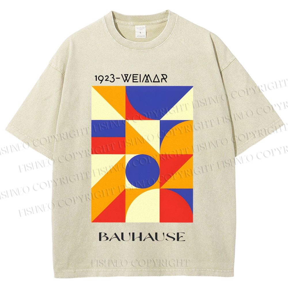 Unisex Bauhaus Colorful Geometry Printed Washed Tee