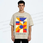 Unisex Bauhaus Colorful Geometry Printed Washed Tee