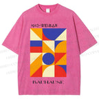 Unisex Bauhaus Colorful Geometry Printed Washed Tee