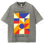 Unisex Bauhaus Colorful Geometry Printed Washed Tee