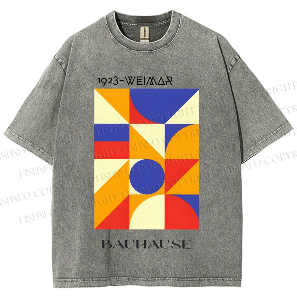 Unisex Bauhaus Colorful Geometry Printed Washed Tee