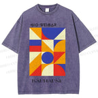 Unisex Bauhaus Colorful Geometry Printed Washed Tee