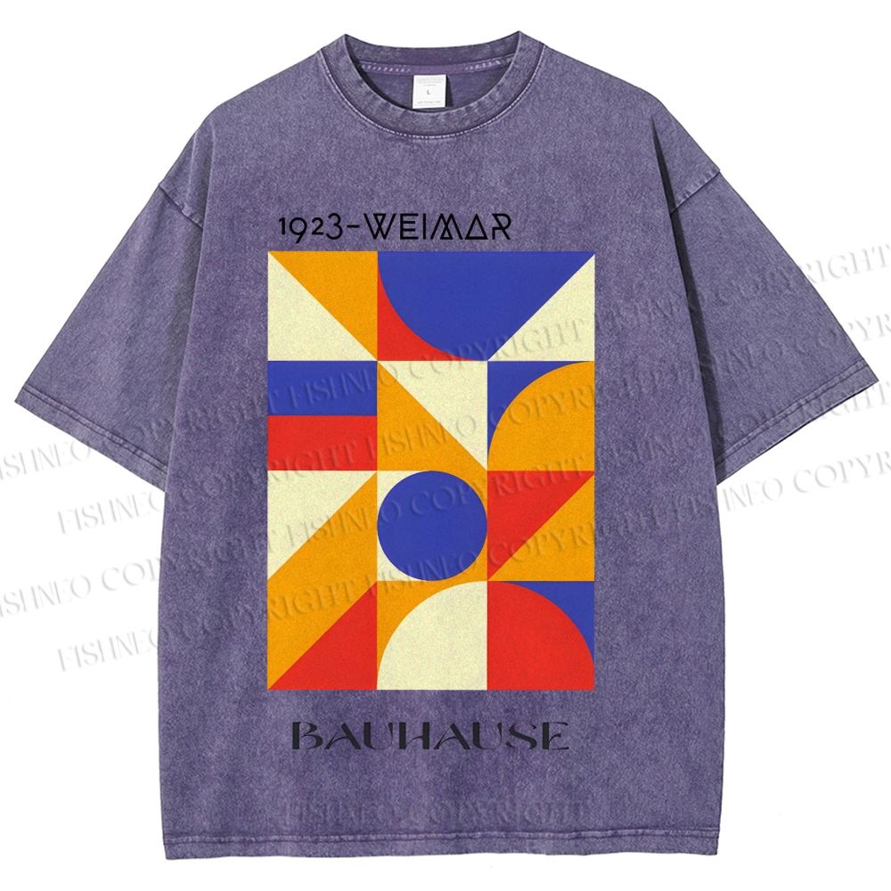 Unisex Bauhaus Colorful Geometry Printed Washed Tee