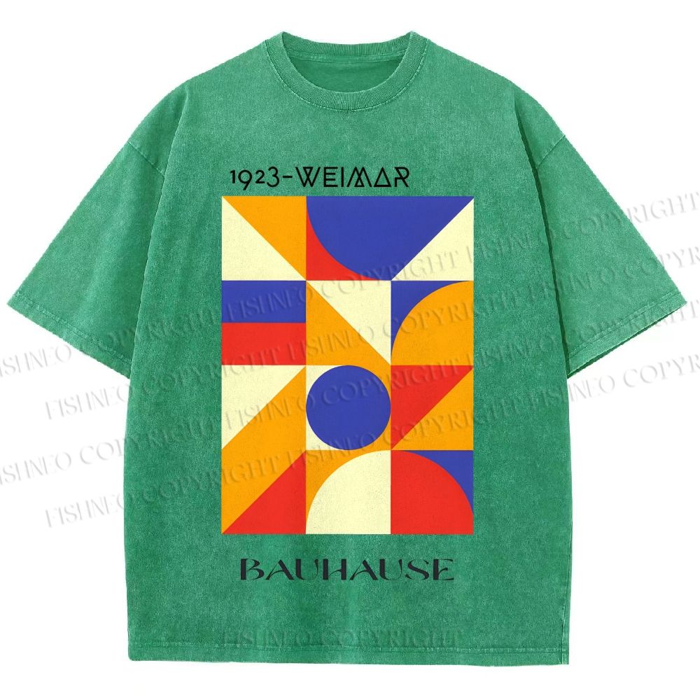 Unisex Bauhaus Colorful Geometry Printed Washed Tee