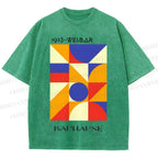 Unisex Bauhaus Colorful Geometry Printed Washed Tee