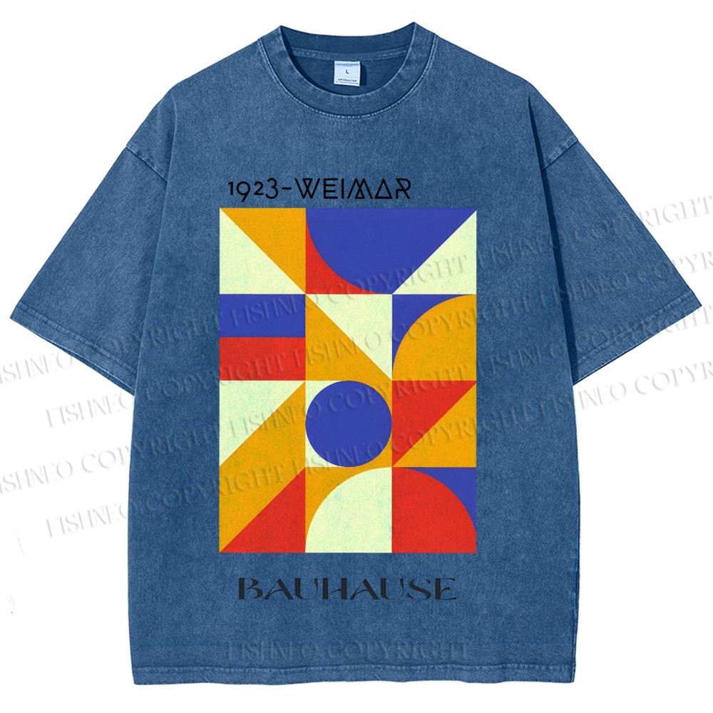 Unisex Bauhaus Colorful Geometry Printed Washed Tee