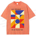 Unisex Bauhaus Colorful Geometry Printed Washed Tee