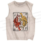 Unisex Double Tiger Printed Washed Tank Top